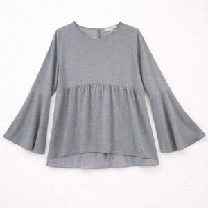 LOFT Black White Geometric Bell Sleeve Blouse Women's M Long Sleeve